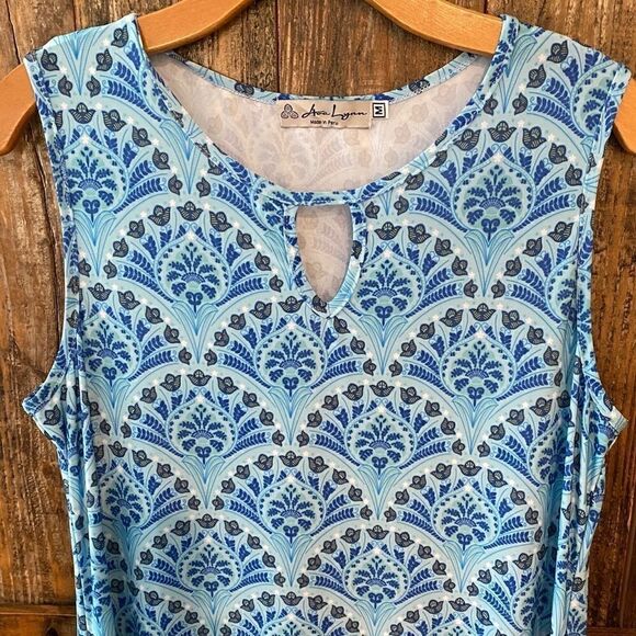 Ava Lynn Sz M Blue Tulip Design Sleeveless Casual Shift Lounge Dress - Picture 3 of 8